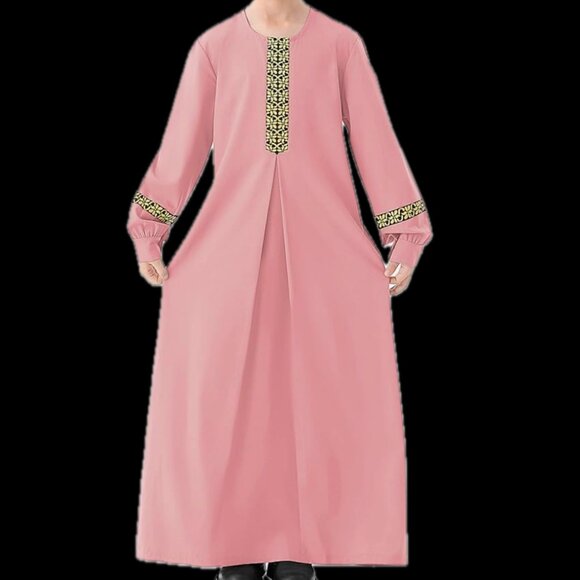 Abetteric Kids Girls Long Sleeve Abaya Dress Muslim Islamic Kaftan Printed Maxi - Picture 6 of 14